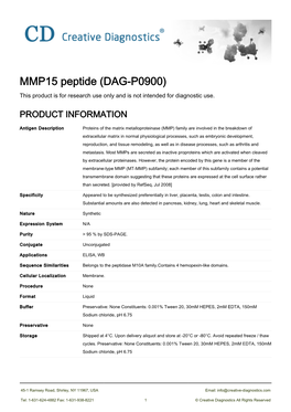 MMP15 Peptide (DAG-P0900) This Product Is for Research Use Only and Is Not Intended for Diagnostic Use