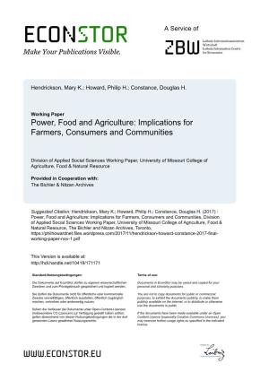 Power, Food and Agriculture: Implications for Farmers, Consumers and Communities