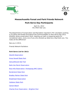 Massachusetts Forest and Park Friends Network Park Serve Day