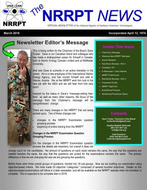 NRRPT NEWS OFFICIAL NEWSLETTER of the National Registry of Radiation Protection Technologists