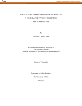 THE EUROPEAN UNION and MINORITY NATIONALISM: a COMPARATIVE STUDY of the SPANISH and TURKISH CASES by Gordon O'connor Dunne A