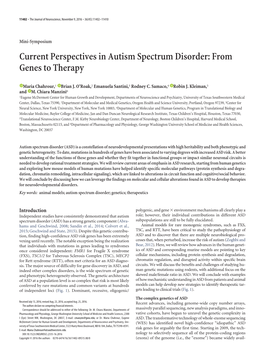 Current Perspectives in Autism Spectrum Disorder: from Genes to Therapy