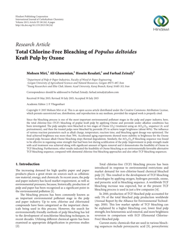 Total Chlorine-Free Bleaching of Populus Deltoides Kraft Pulp by Oxone