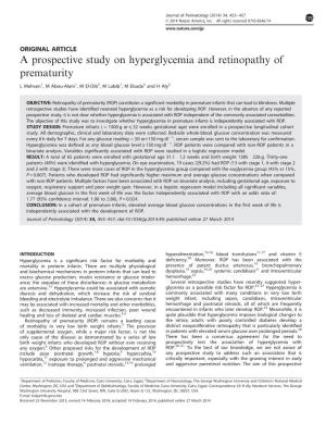 A Prospective Study on Hyperglycemia and Retinopathy of Prematurity