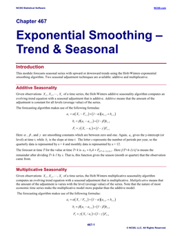 Exponential Smoothing – Trend & Seasonal