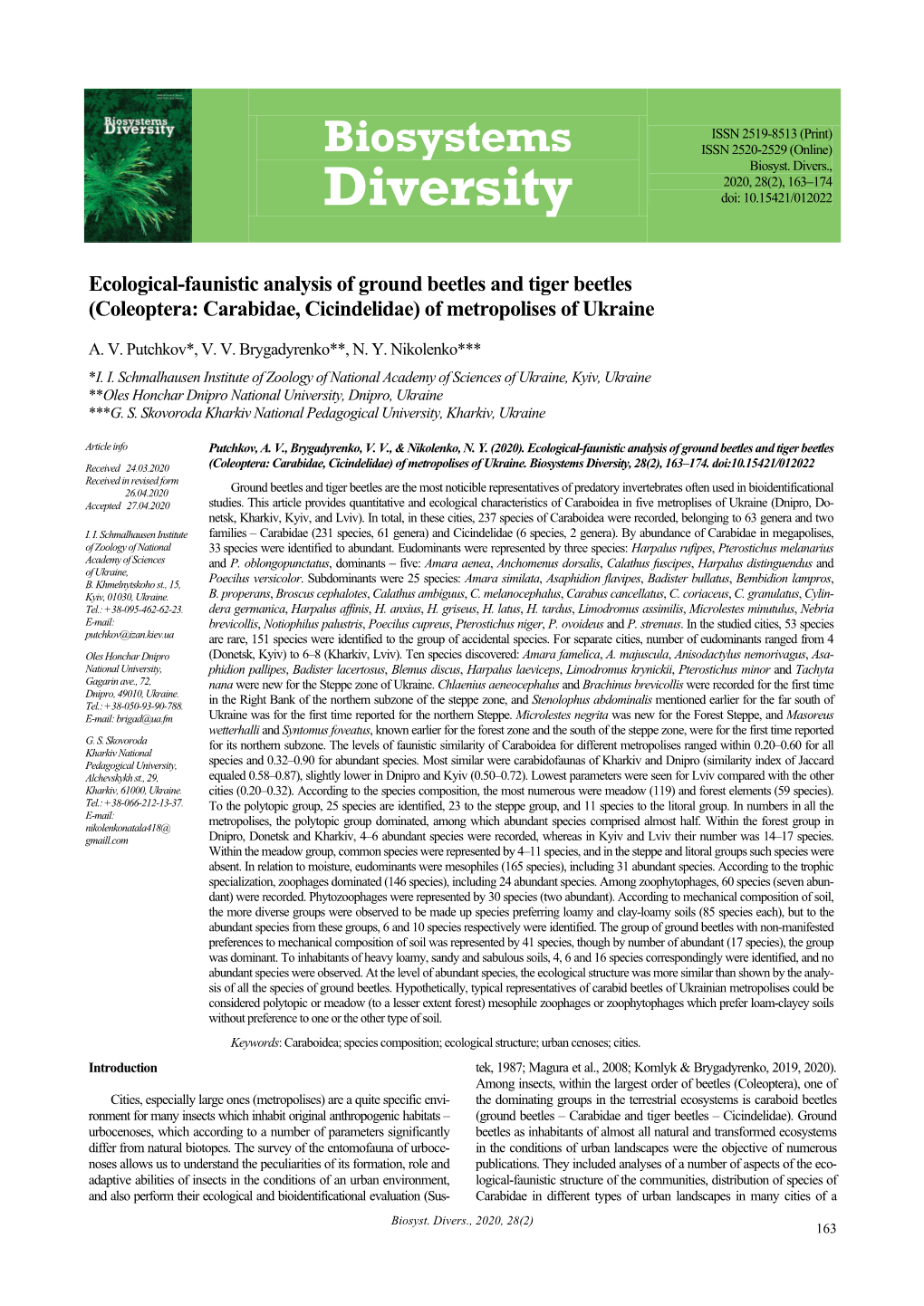 Biosystems Diversity, 28(2), 163–174