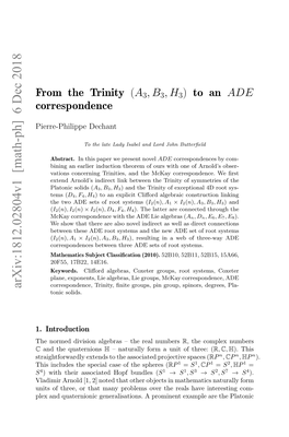 From the Trinity $(A 3, B 3, H 3) $ to an ADE Correspondence