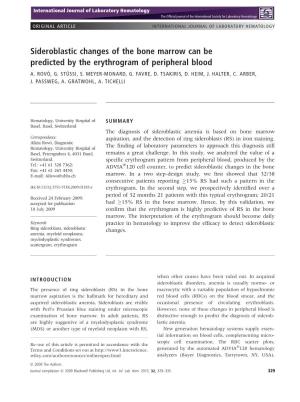 Sideroblastic Changes of the Bone Marrow Can Be Predicted by the Erythrogram of Peripheral Blood A