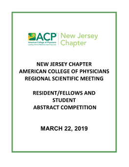 New Jersey Chapter American College of Physicians Regional Scientific Meeting Resident/Fellows and Student Abstract Competition