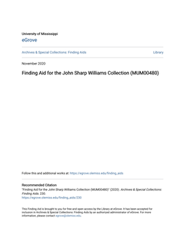 Finding Aid for the John Sharp Williams Collection (MUM00480)