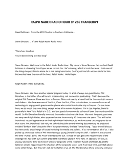 Ralph Nader Radio Hour Ep 236 Transcript