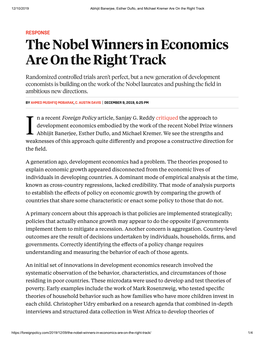 The Nobel Winners in Economics Are on the Right Track