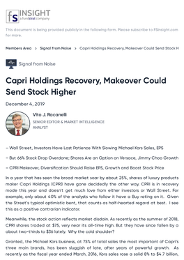 Capri Holdings Recovery, Makeover Could Send Stock Higher