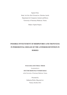 Possible Involvement of Herpesvirus and Treponema in Periodontal