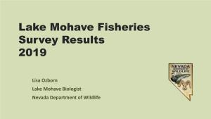 Lake Mohave Fisheries Survey Results 2019