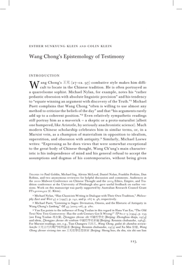 Wang Chong's Epistemology of Testimony