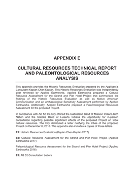 Appendix E Cultural Resources Technical Report and Paleontological