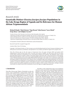 Research Article Genetically Distinct Glossina Fuscipes Fuscipes Populations in the Lake Kyoga Region of Uganda and Its Relevance for Human African Trypanosomiasis