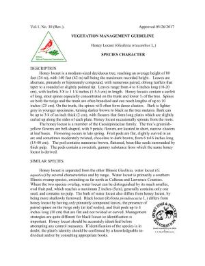 Vol.1, No. 30 (Rev.). Approved 05/26/2017 VEGETATION MANAGEMENT GUIDELINE Honey Locust (Gleditsia Triacanthos L.) SPECIES CHARA