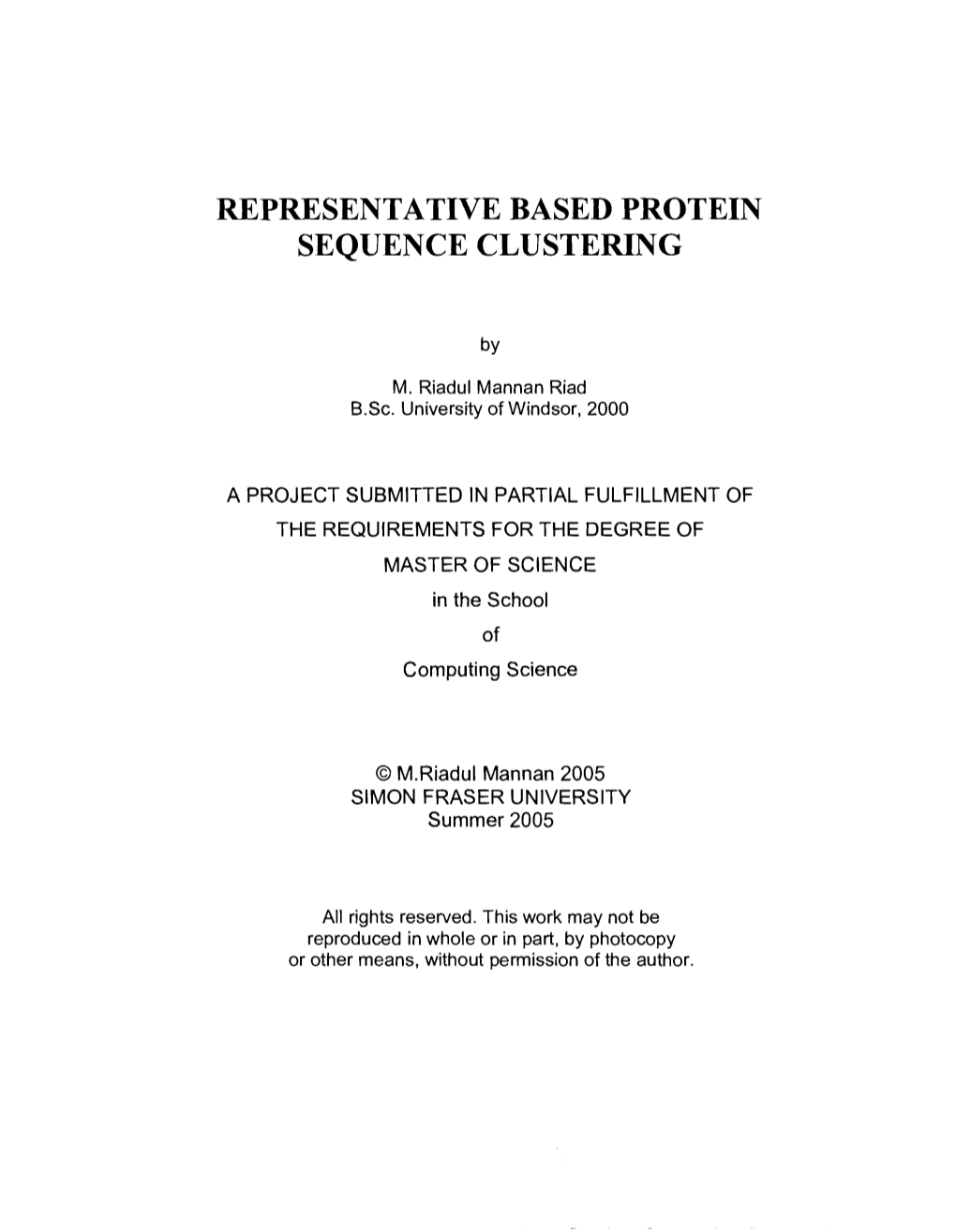 Representative Based Protein Sequence Clustering