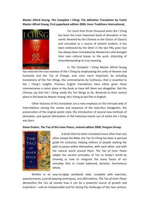 The Definitive Translation by Taoist Master Alfred Huang, First Paperback Edition 2004, Inner Traditions International