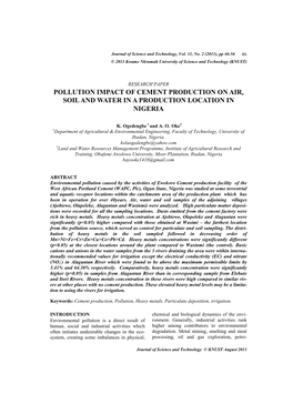 Pollution Impact of Cement Production on Air, Soil and Water in a Production Location in Nigeria