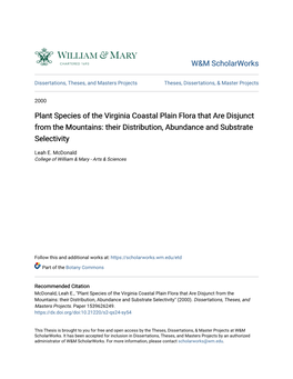 Plant Species of the Virginia Coastal Plain Flora That Are Disjunct from the Mountains: Their Distribution, Abundance and Substrate Selectivity