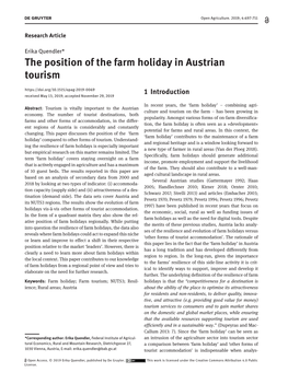 The Position of the Farm Holiday in Austrian Tourism Received May 13, 2019; Accepted November 29, 2019 1 Introduction