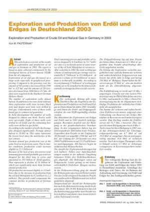 Exploration Und Produktion Von Erdöl Und Erdgas in Deutschland 2003