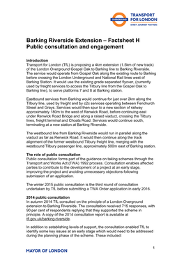 Barking Riverside Extension – Factsheet H Public Consultation and Engagement