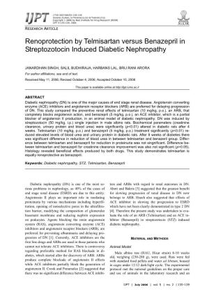 Renoprotection by Telmisartan Versus Benazepril in Streptozotocin Induced Diabetic Nephropathy