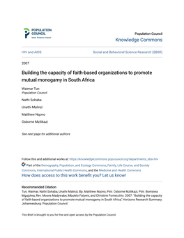 Building the Capacity of Faith-Based Organizations to Promote Mutual Monogamy in South Africa
