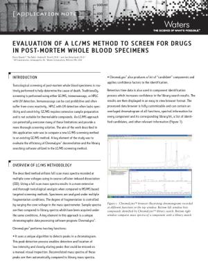 Evaluation of a Lc/Ms Method to Screen for Drugs in Post-Mortem Whole Blood Specimens