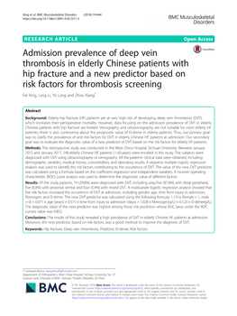 Admission Prevalence of Deep Vein Thrombosis in Elderly Chinese