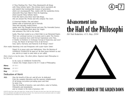 The Hall of the Philosophi Lastly, Thou Hast Created Us As a Third Order in Our Elemental Empire