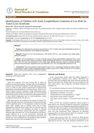 Identification of Children with Acute Lymphoblastic Leukemia at Low