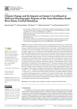 Climate Change and Its Impacts on Farmer's Livelihood in Different Physiographic Regions of the Trans-Boundary Koshi River