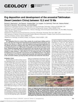 Erg Deposition and Development of the Ancestral Taklimakan Desert (Western China) Between 12.2 and 7.0 Ma Richard V