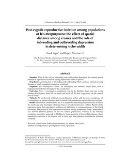 Post-Zygotic Reproductive Isolation Among Populations of Iris Atropurpurea