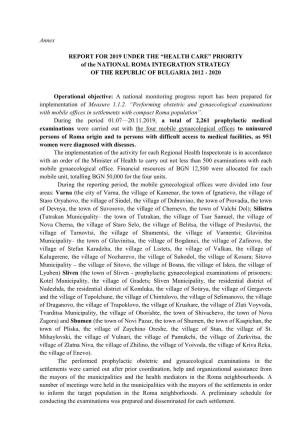 Annex REPORT for 2019 UNDER the “HEALTH CARE” PRIORITY of the NATIONAL ROMA INTEGRATION STRATEGY of the REPUBLIC of BULGAR