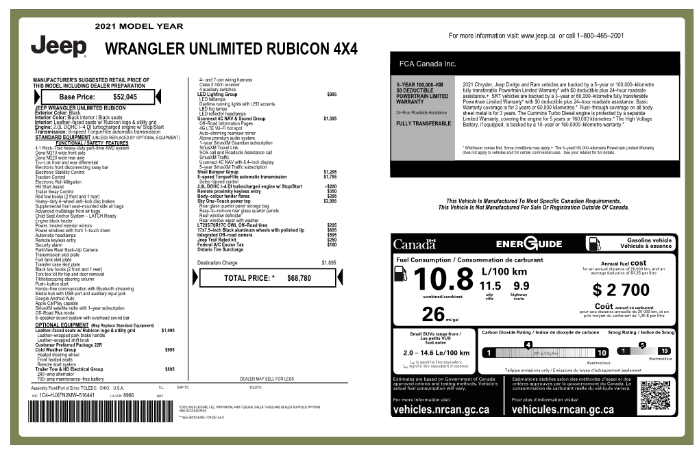 WRANGLER UNLIMITED RUBICON 4X4 FCA Canada Inc