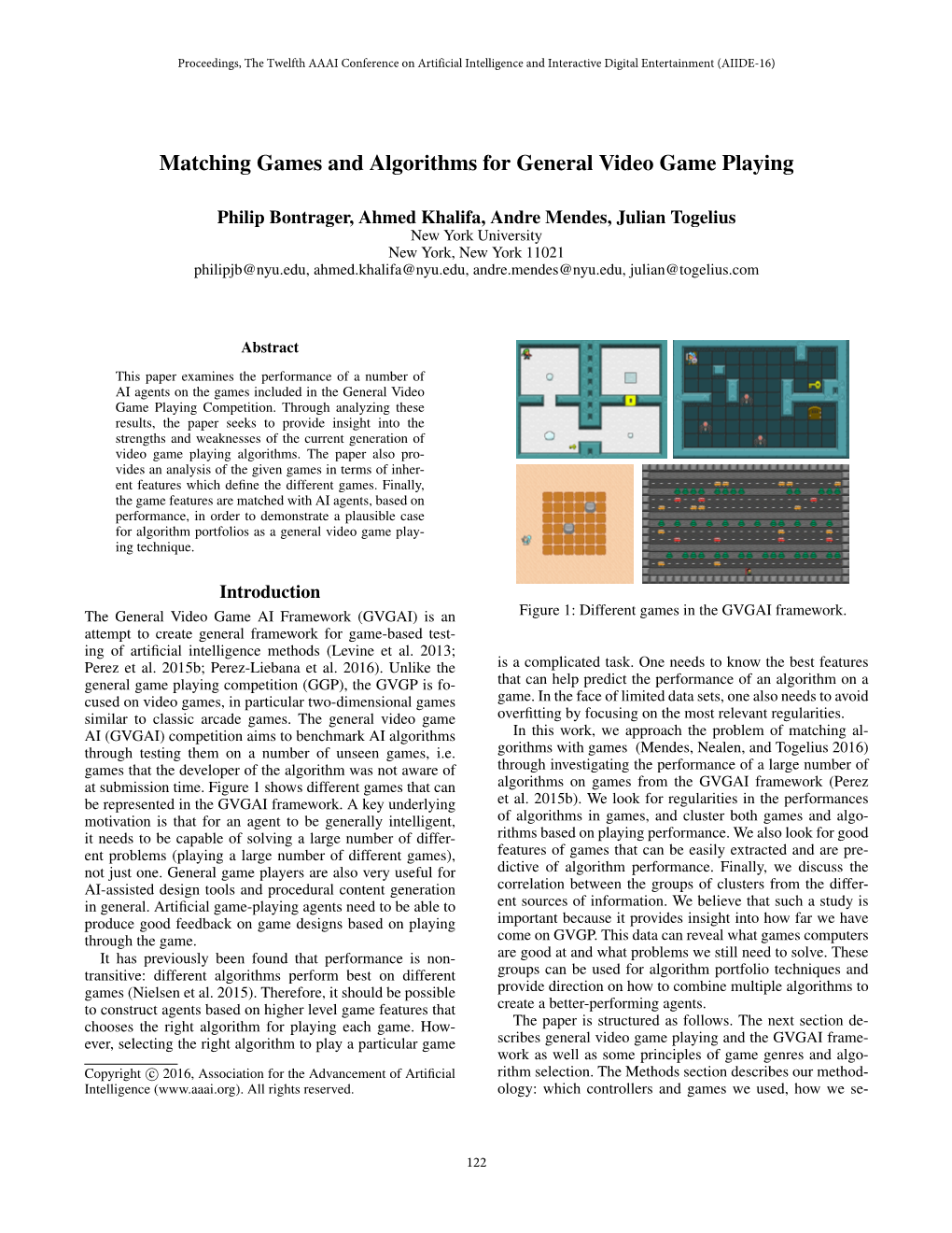 Matching Games and Algorithms for General Video Game Playing