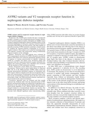 AVPR2 Variants and V2 Vasopressin Receptor Function in Nephrogenic Diabetes Insipidus