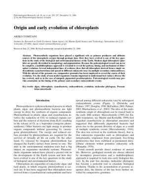 Origin and Early Evolution of Chloroplasts