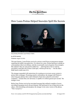 How Laura Poitras Helped Snowden Spill His Secrets