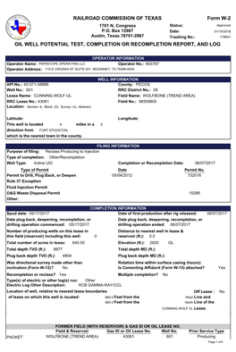 Railroad Commission of Texas Oil Well Potential Test