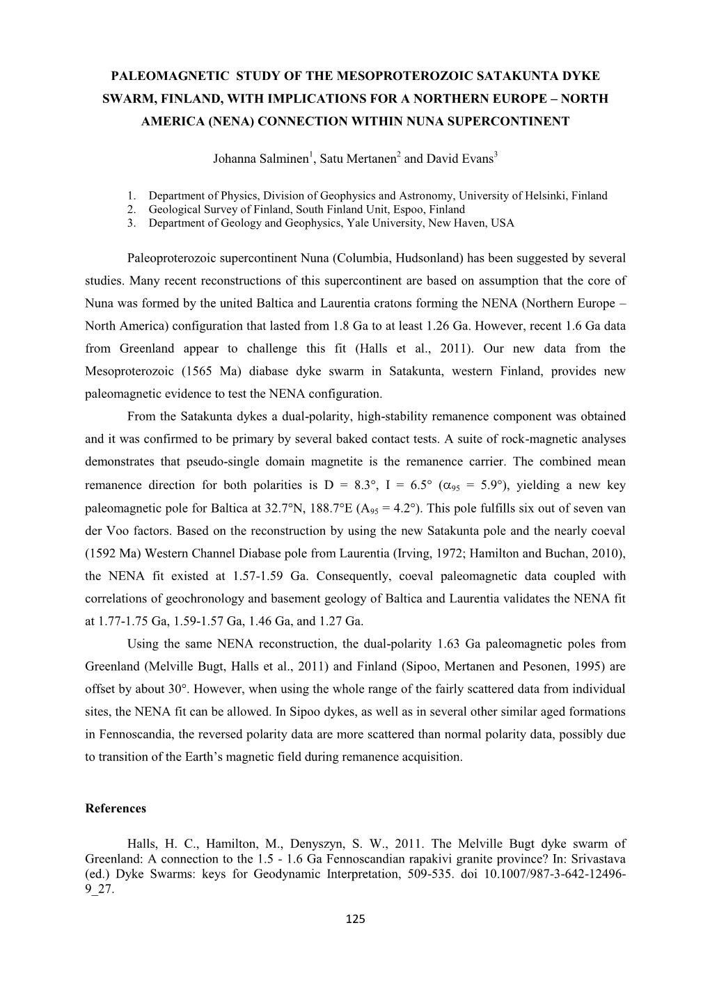 125 Paleomagnetic Study of the Mesoproterozoic