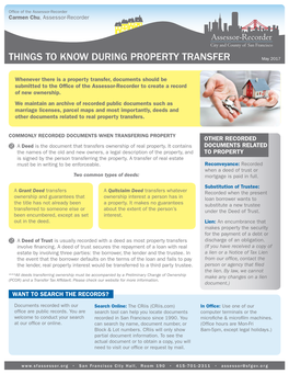 THINGS to KNOW DURING PROPERTY TRANSFER May 2017