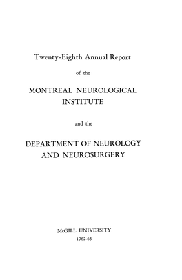 Twenty-Eighth Annual Report MONTREAL NEUROLOGICAL