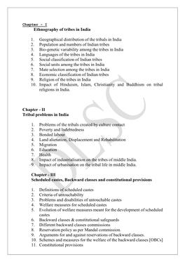 Ethnography of Tribes in India 1. Geographical Distribution of The